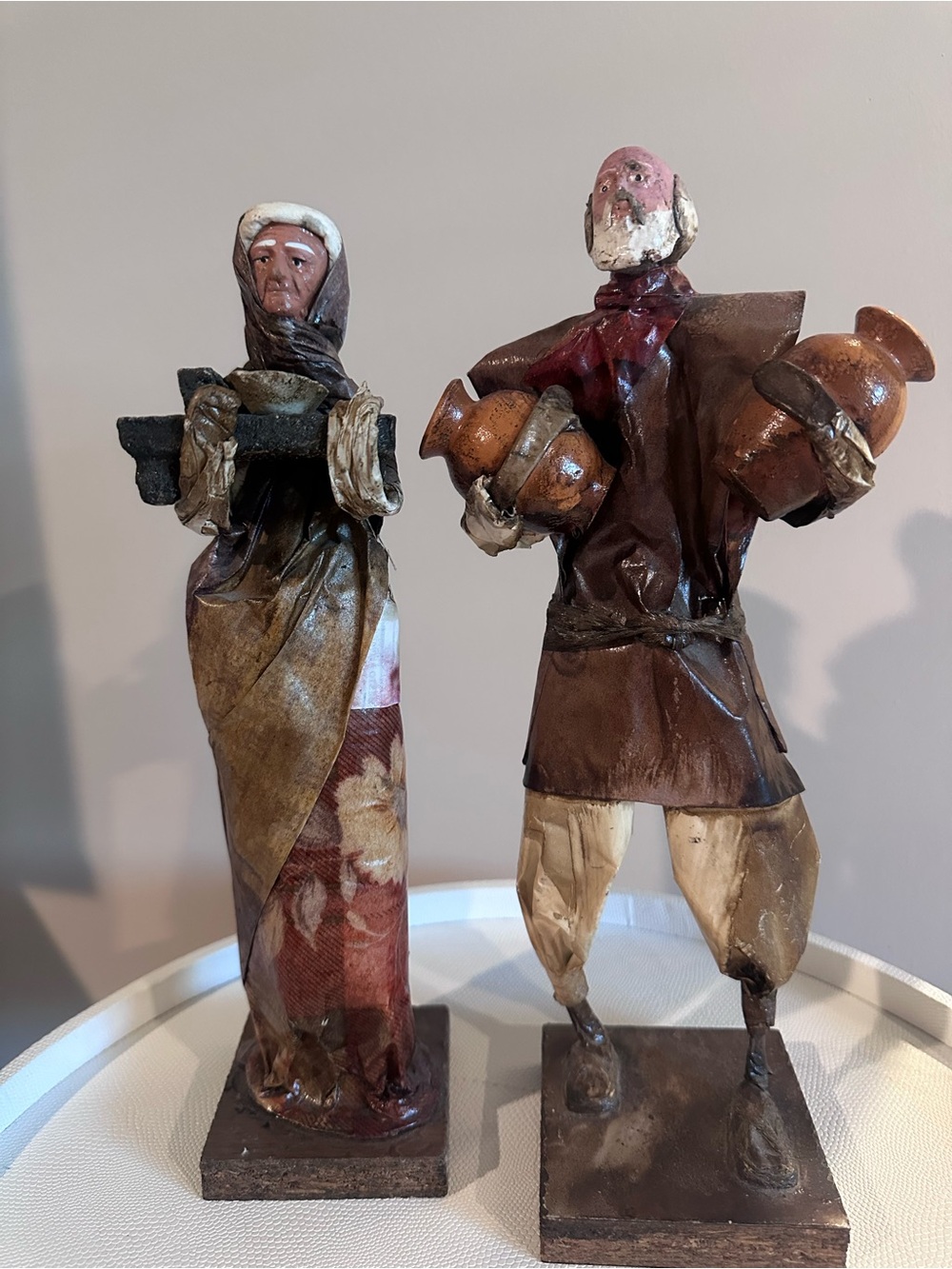 Vintage Mexican Folk Art Paper Mache Peasant Couple Figurines